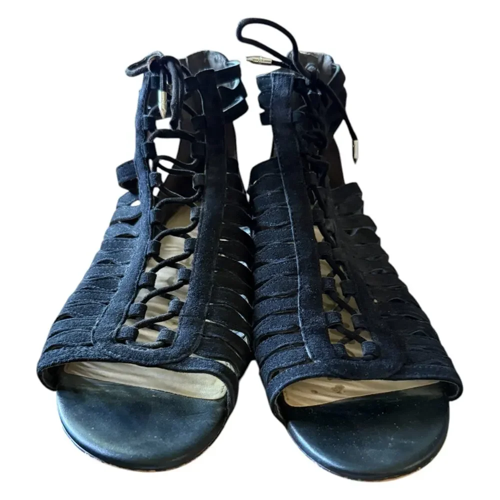 Sam Edelman Dalecee Black Suede Gladiator Sandals Womens Size 8.5 Zip Back